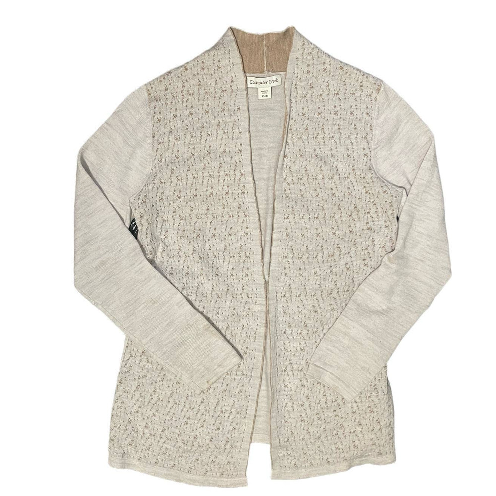 Coldwater Creek‎ Womens Wool Cardigan Open Front Size XS Cream Tan